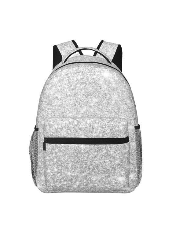 Silver Glitter Print Eco-Friendly Lightweight Student Backpack for School Travel - Ergonomic Padded Laptop Compartment & Multi-Pocket Design