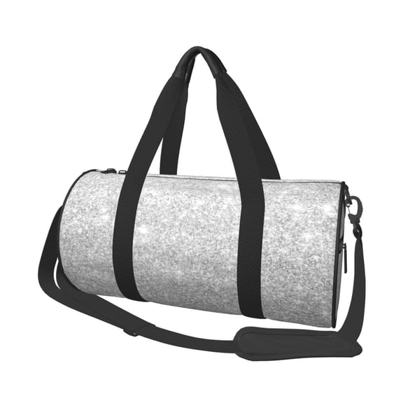 Horeoi Silver Glitter Print Foldable Travel Duffle Bag with Removable Strap - Water-Resistant Gym Vacation Luggage Multi-Pocket Design