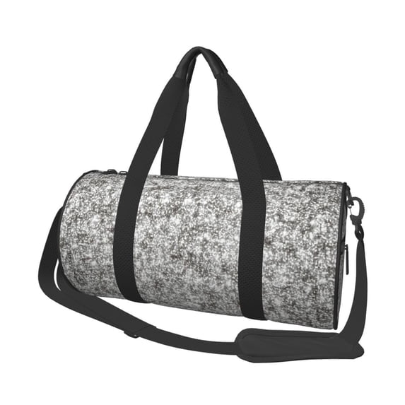 Horeoi Silver Glitter Print Foldable Travel Duffle Bag with Removable Strap - Water-Resistant Gym Vacation Luggage Multi-Pocket Design
