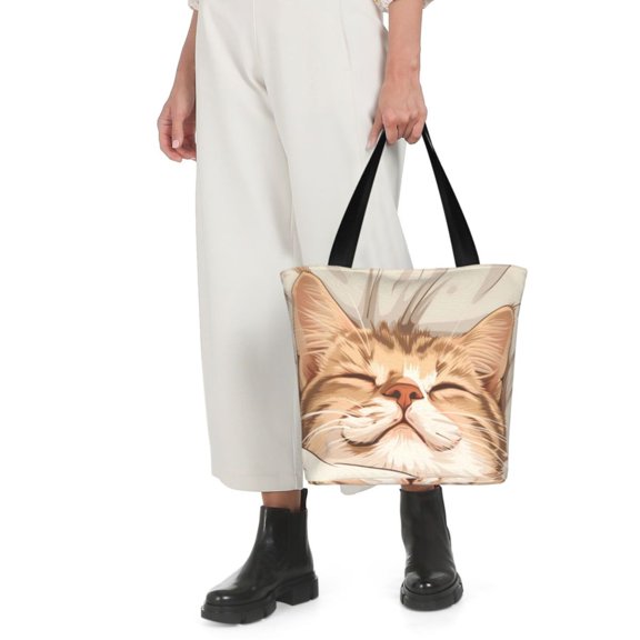 Horeoi Sleeping Cat In Blanket Print Shoulder Bag for Women Large Capacity Zipper Tote for Shopping Beach Travel Gym with Inner Pocket