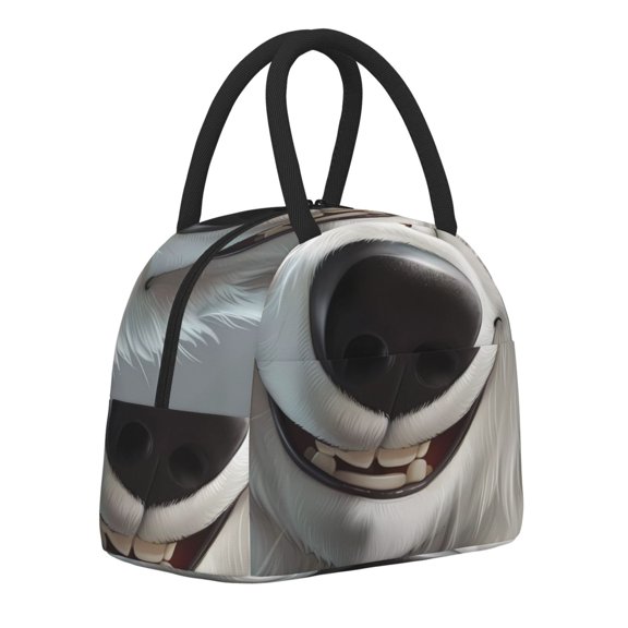 Horeoi Smiling Polar Bear Pattern Large Insulated Lunch Bag for Work, School, Picnic - Waterproof, Durable Oxford Cloth, Comfortable Handle-Black