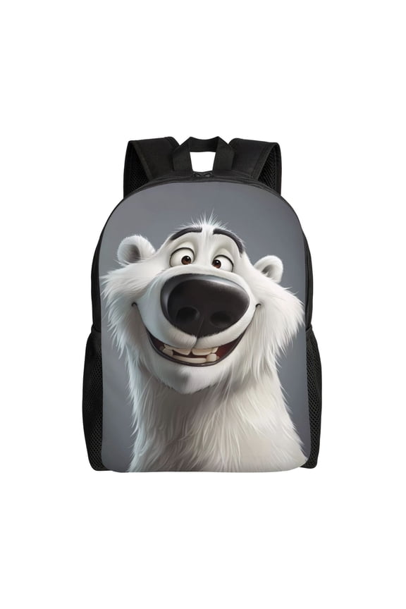 Smiling Polar Bear Print Waterproof 600D Oxford Laptop Backpack for School Travel Work - Lightweight Durable Bag with Adjustable Straps