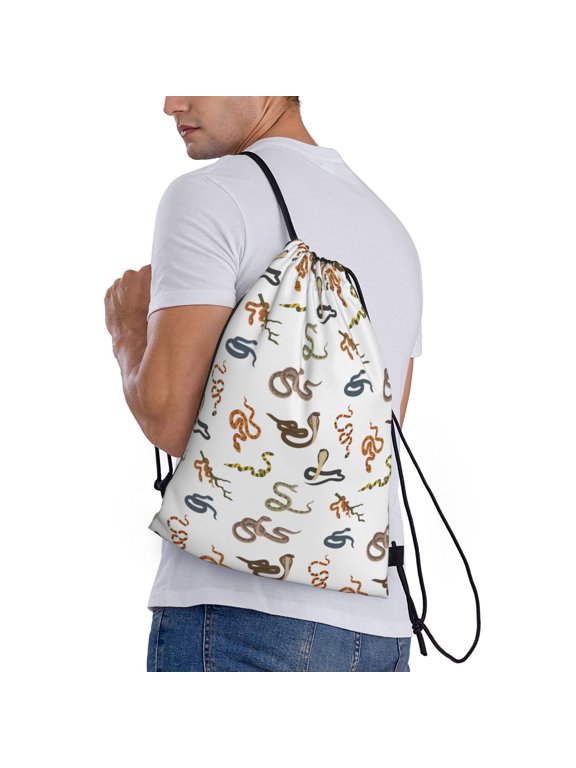 Snake Print Drawstring Bags for Gym Sports Yoga Travel Lightweight Foldable Sackpack for Men Women Teens