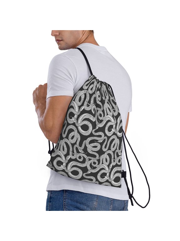 Snake Print Drawstring Bags for Gym Sports Yoga Travel Lightweight Foldable Sackpack for Men Women Teens