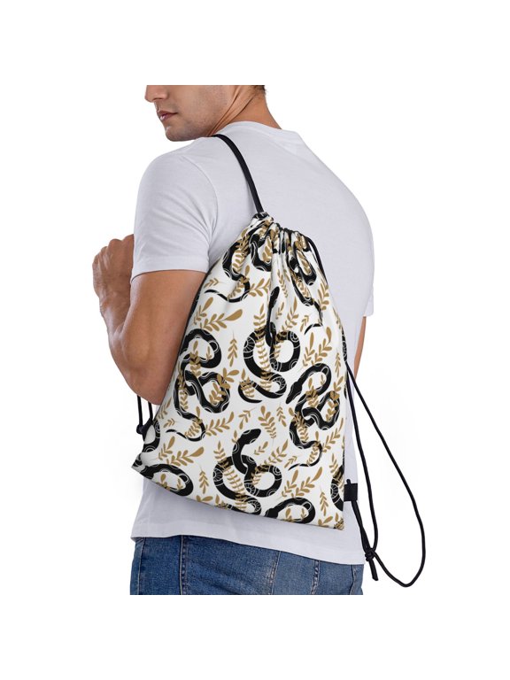 Snake Print Drawstring Bags for Gym Sports Yoga Travel Lightweight Foldable Sackpack for Men Women Teens