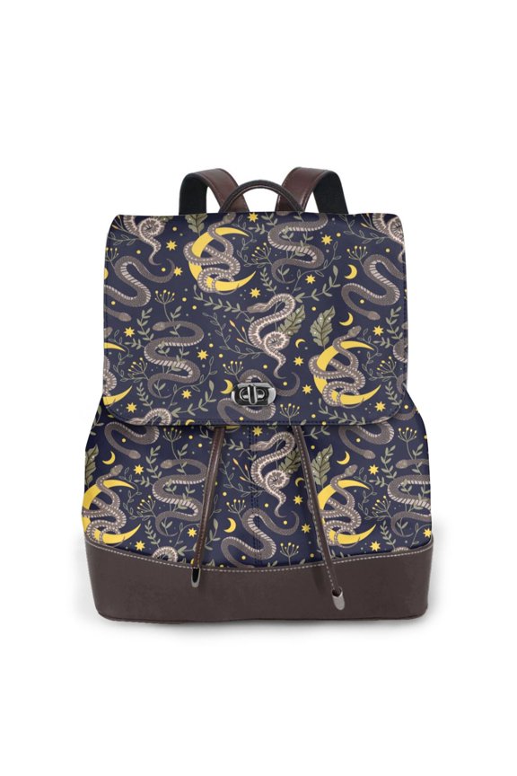 Snake Sleep for Womens Leather Backpack for School Travel Work or Casual Use with Zipper Pockets and Spacious Interior