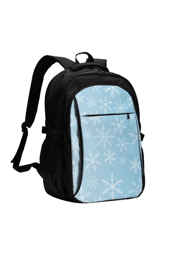 Snowflake Snowing Print USB Backpack for Travel School Work with Laptop Compartment Charging Port and Anti-Theft Pocket