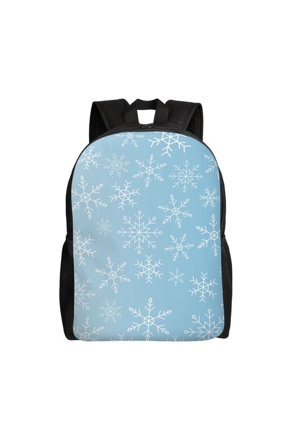 Snowflake Snowing Print Waterproof 600D Oxford Laptop Backpack for School Travel Work - Lightweight Durable Bag with Adjustable Straps