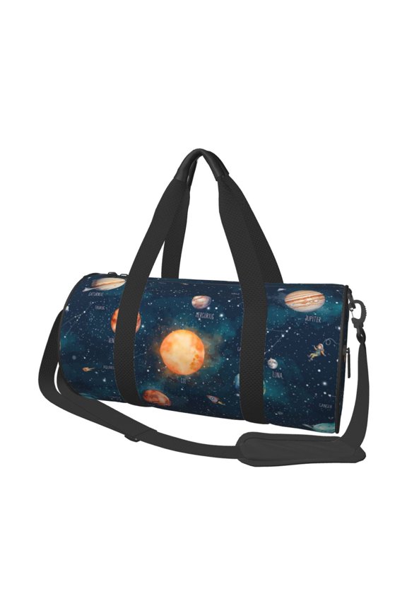 Solar System And Planets Print Foldable Travel Duffle Bag with Removable Strap - Water-Resistant Gym Vacation Luggage Multi-Pocket Design