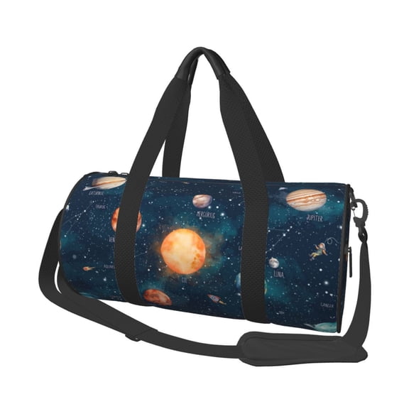 Horeoi Solar System And Planets Print Foldable Travel Duffle Bag with Removable Strap - Water-Resistant Gym Vacation Luggage Multi-Pocket Design