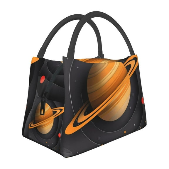 Horeoi Solar System Paper Art Pattern Portable Insulation Bag for Work Picnic Travel with Zipper and Handle Foldable Thermal Lunch Tote
