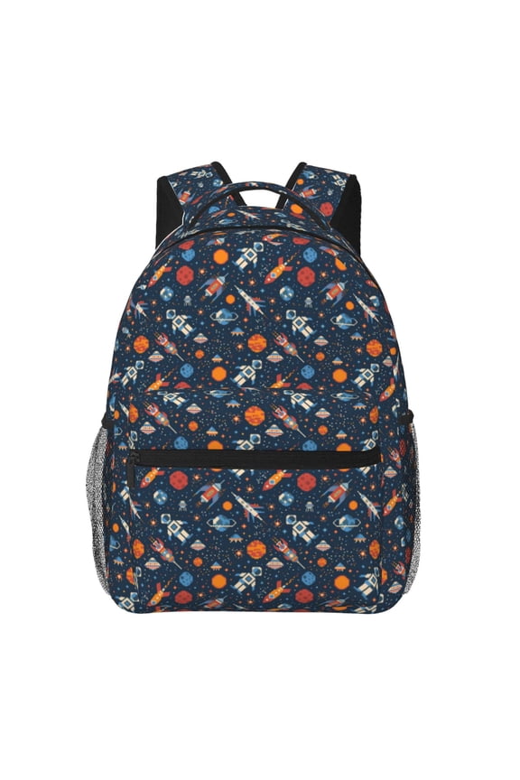 Spaceships And Stars In Outer Space Print Eco-Friendly Lightweight Student Backpack for School Travel - Ergonomic Padded Laptop Compartment & Multi-Pocket Design