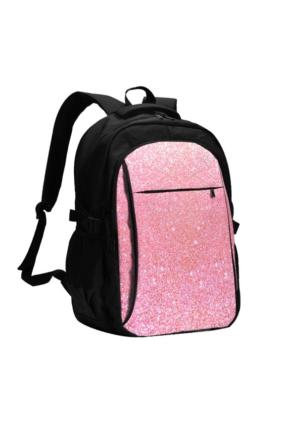 Sparkly Glitter Print USB Backpack for Travel School Work with Laptop Compartment Charging Port and Anti-Theft Pocket