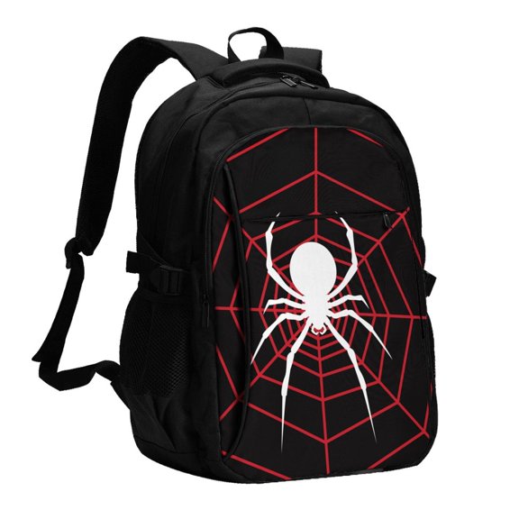 Horeoi Spider On The Web Print USB Backpack for Travel School Work with Laptop Compartment Charging Port and Anti-Theft Pocket