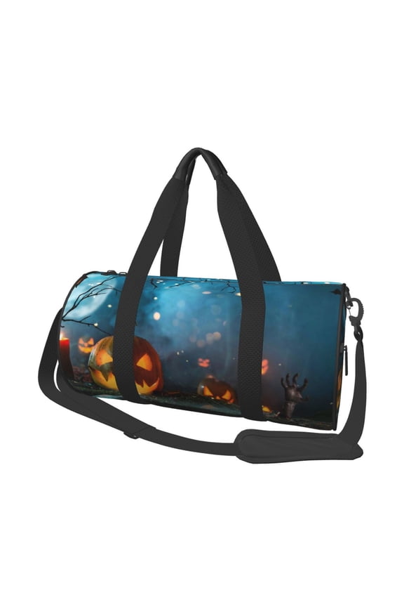 Spooky Halloween Print Foldable Travel Duffle Bag with Removable Strap - Water-Resistant Gym Vacation Luggage Multi-Pocket Design