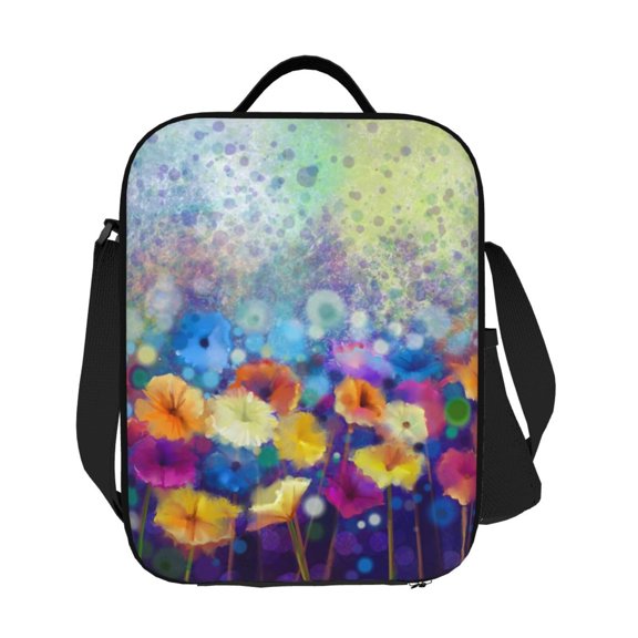 Horeoi Spring Flower Seasonal Pattern Insulated Thermal Lunch Bag with Leakproof Compartments for Office School Picnic Reusable Oxford Tote