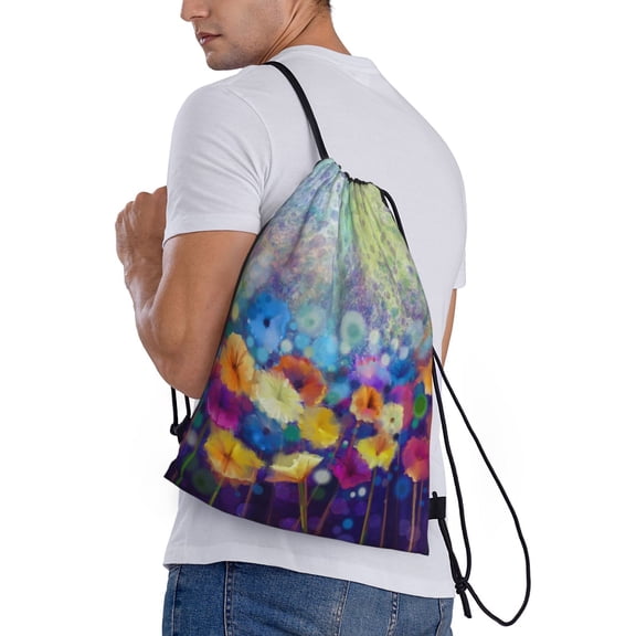 Horeoi Spring Flower Seasonal Print Drawstring Bags for Gym Sports Yoga Travel Lightweight Foldable Sackpack for Men Women Teens