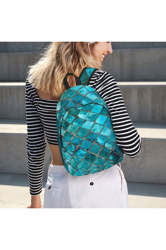 Square Glass Mosaic for Canvas Backpack for School Outdoor Travel Use Men Women Teenagers Large Capacity with Adjustable Shoulder Straps