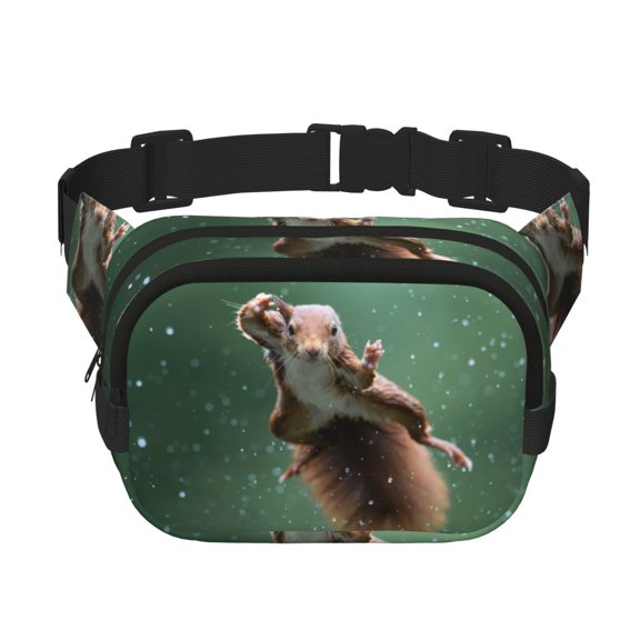 Horeoi Squirrel for Square Double Layer Waist Bag for Travel Cycling Outdoor Activities with Adjustable Strap and Zipper Pockets