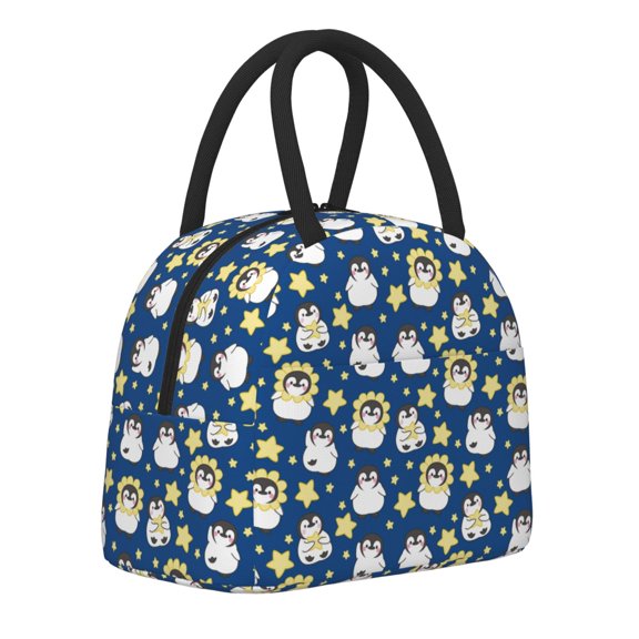 Horeoi Star Penguin Pattern Large Insulated Lunch Bag for Work, School, Picnic - Waterproof, Durable Oxford Cloth, Comfortable Handle-Black