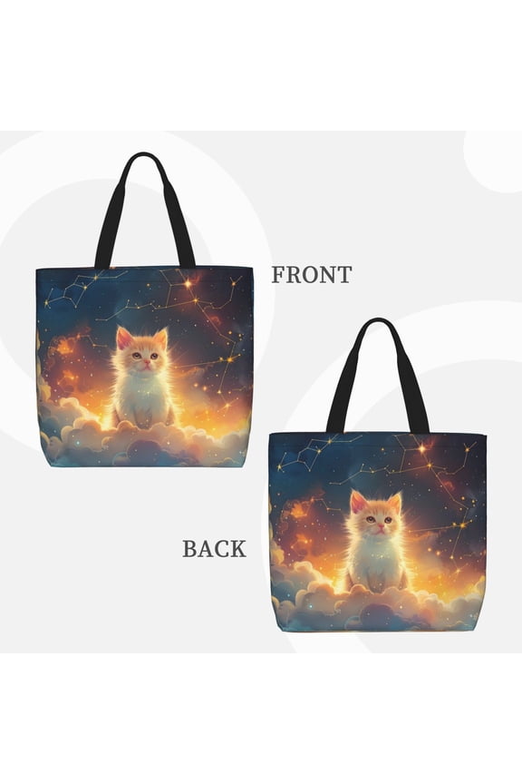 Starry Sky Constellation Cat for Reinforced Shoulder Tote Bag Scratch-Proof Design Spacious Organizer Crossbody Carry Daily Commute Must-Have