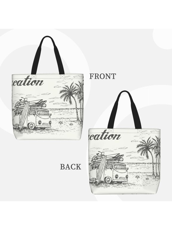 Summer Vacation Scene With Camping Van for Reinforced Shoulder Tote Bag Scratch-Proof Design Spacious Organizer Crossbody Carry Daily Commute Must-Have