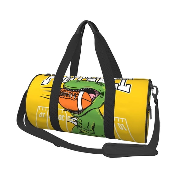 Horeoi T-Rex Playing Football Print Foldable Travel Duffle Bag with Removable Strap - Water-Resistant Gym Vacation Luggage Multi-Pocket Design