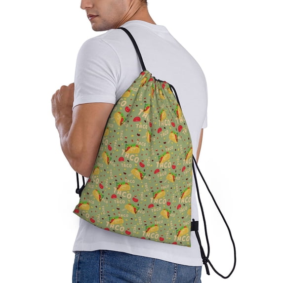 Horeoi Taco Print Drawstring Bags for Gym Sports Yoga Travel Lightweight Foldable Sackpack for Men Women Teens