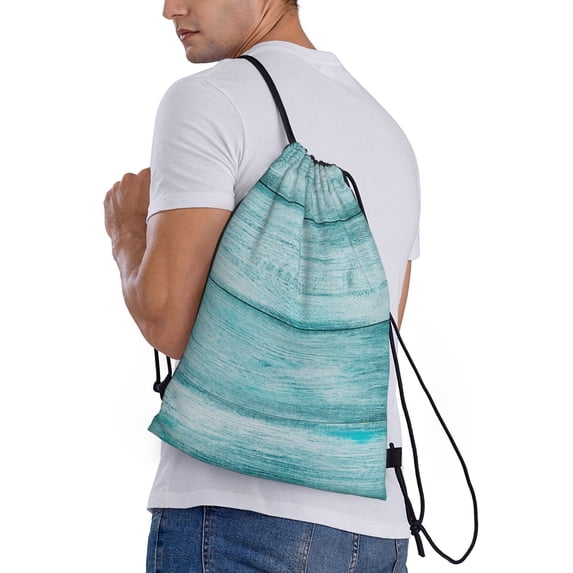 Horeoi Teal Turquoise Wood Print Drawstring Bags for Gym Sports Yoga Travel Lightweight Foldable Sackpack for Men Women Teens