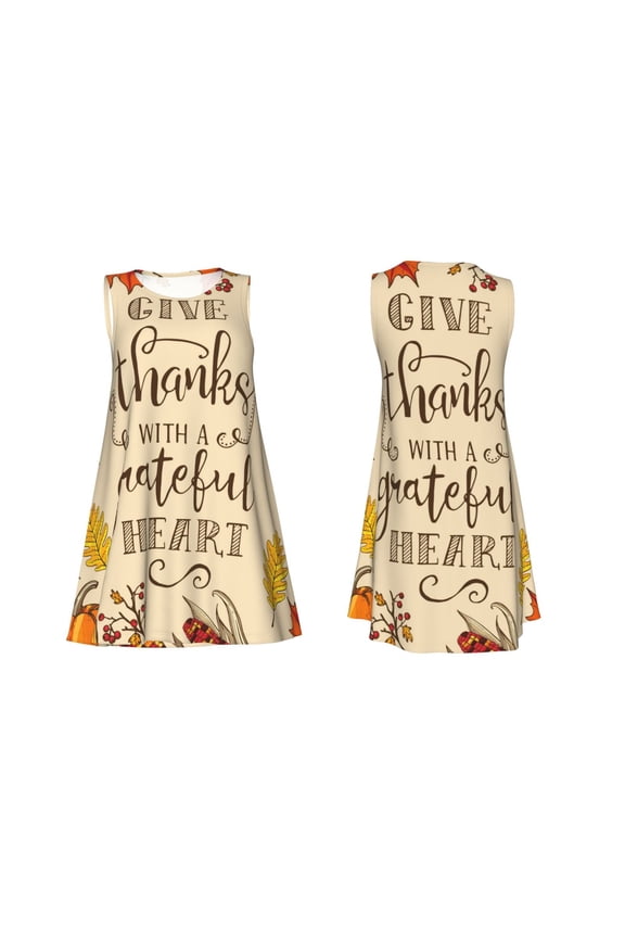 Thanksgiving With A Grateful Heart Print Women's Sleeveless Dress Cotton-like Flared Hem Deep Side Pockets Above-Knee