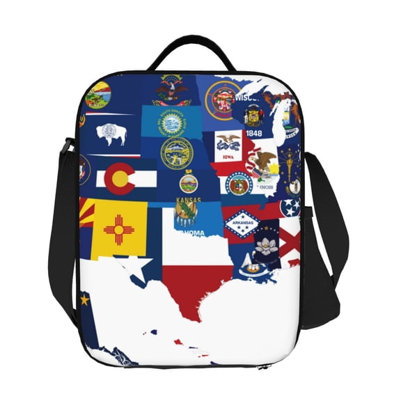 Horeoi The Map Of United States Pattern Insulated Thermal Lunch Bag with Leakproof Compartments for Office School Picnic Reusable Oxford Tote