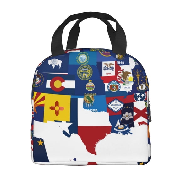 Horeoi The Map Of United States Pattern Lunch Bag for Work Picnic Travel Use Thermal Tote with Front Pocket for Women Men Students