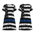 thumbnail image 1 of Horeoi Thin Blue Line Flag Print Women's Short Sleeve Dress Breathable Polyester-Spandex All-Over Print A-Line Side Pockets Elastic Waist, 1 of 6