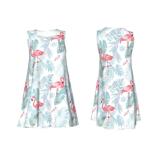 Horeoi Tropical Flamingo Print Women's Sleeveless Dress Cotton-like Flared Hem Deep Side Pockets Above-Knee