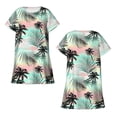 thumbnail image 1 of Horeoi Tropical Summer Palm Print Women's Short-sleeved Nightdress Breathable Cotton-like Material Loose A-line Knee-length, 1 of 6