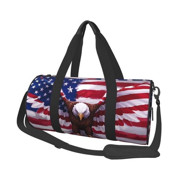 Horeoi USA Eagle with Spread Wings Print Foldable Travel Duffle Bag with Removable Strap - Water-Resistant Gym Vacation Luggage Multi-Pocket Design