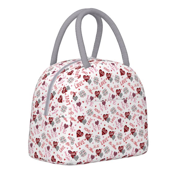 Horeoi Valentine's Day Pattern Large Insulated Lunch Bag for Work, School, Picnic - Waterproof, Durable Oxford Cloth, Comfortable Handle-Light Grey