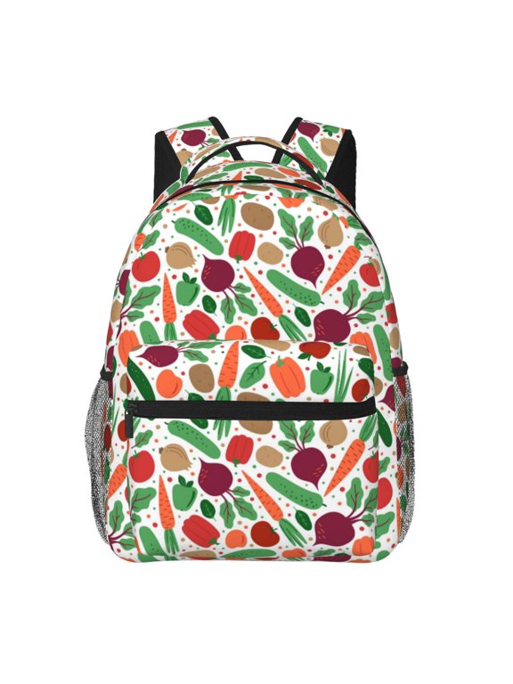 Vegetables Print Eco-Friendly Lightweight Student Backpack for School Travel - Ergonomic Padded Laptop Compartment & Multi-Pocket Design