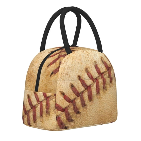 Horeoi Vintage Baseball Pattern Large Insulated Lunch Bag for Work, School, Picnic - Waterproof, Durable Oxford Cloth, Comfortable Handle-Black
