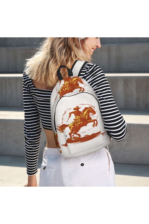 Vintage Cowboy On A Bronco Horse for Canvas Backpack for School Outdoor Travel Use Men Women Teenagers Large Capacity with Adjustable Shoulder Straps