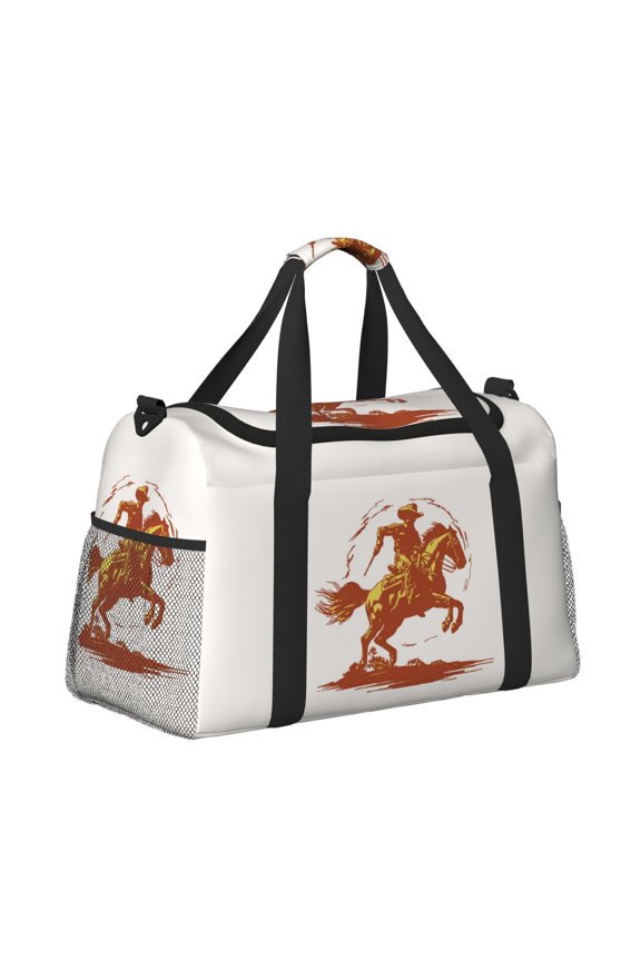 Vintage Cowboy On A Bronco Horse for Travel Duffle Bag with Adjustable Strap - Large Capacity Hand Carry for Gym Sports Outdoor