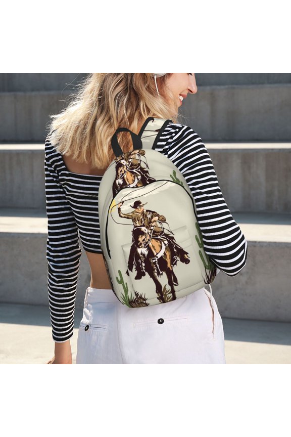 Vintage Cowboy Riding Horse for Canvas Backpack for School Outdoor Travel Use Men Women Teenagers Large Capacity with Adjustable Shoulder Straps