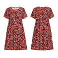 thumbnail image 1 of Horeoi Vintage Red Paisley Print Women's Short Sleeve Dress Breathable Polyester-Spandex All-Over Print A-Line Side Pockets Elastic Waist, 1 of 6