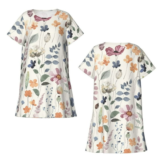 Horeoi Watercolor Floral Print Women's Short-sleeved Nightdress Breathable Cotton-like Material Loose A-line Knee-length