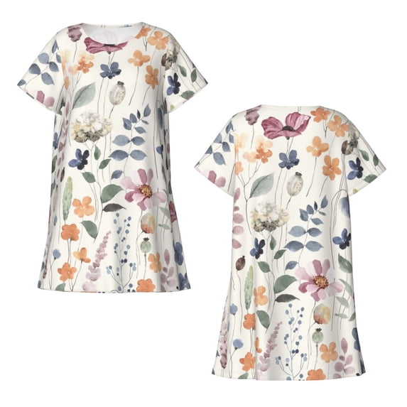 Horeoi Watercolor Floral Print Women's Short-sleeved Nightdress Breathable Cotton-like Material Loose A-line Knee-length