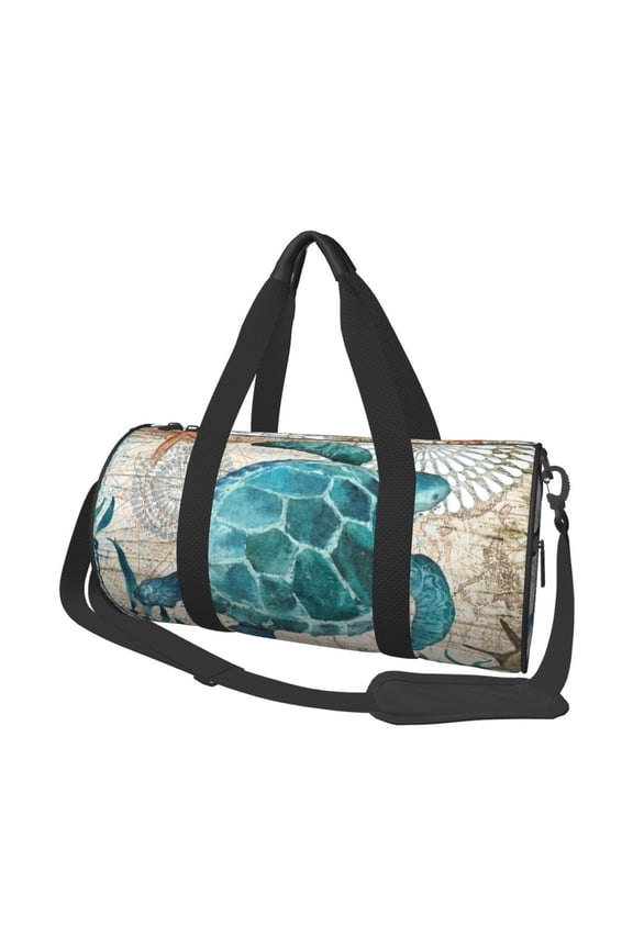 Watercolor Sea Turtle Print Foldable Travel Duffle Bag with Removable Strap - Water-Resistant Gym Vacation Luggage Multi-Pocket Design