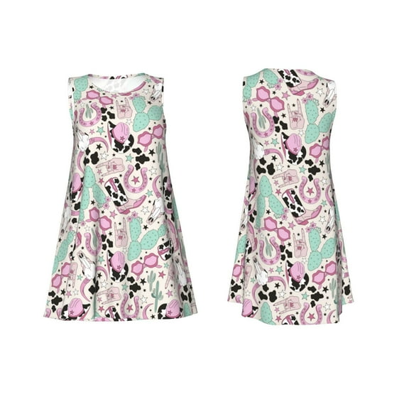 Horeoi West Cowgirl Disco Print Women's Sleeveless Dress Cotton-like Flared Hem Deep Side Pockets Above-Knee