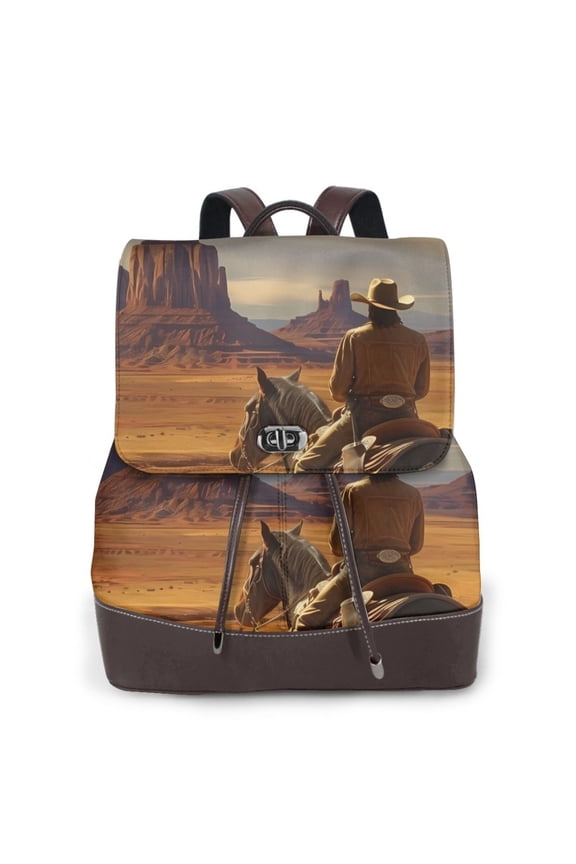 Western Desert Cowboy Cloud for Womens Leather Backpack for School Travel Work or Casual Use with Zipper Pockets and Spacious Interior