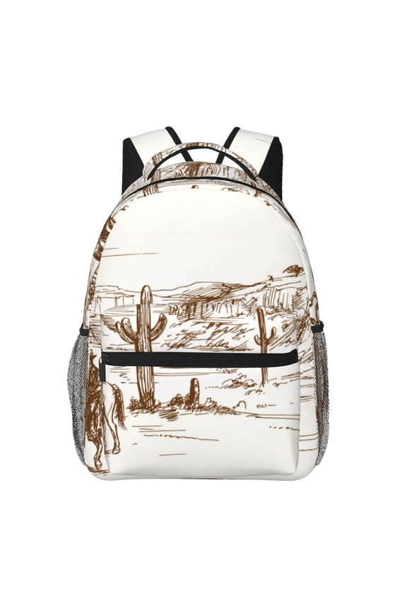 Western Desert Cowboys Print Eco-Friendly Lightweight Student Backpack for School Travel - Ergonomic Padded Laptop Compartment & Multi-Pocket Design