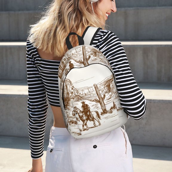 Horeoi Western Desert Cowboys for Canvas Backpack for School Outdoor Travel Use Men Women Teenagers Large Capacity with Adjustable Shoulder Straps